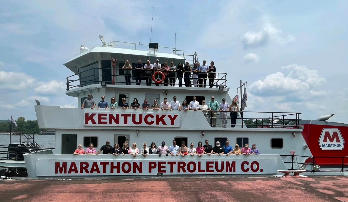 Leadership Kentucky class of 2024 on Marathon Petroleum barge